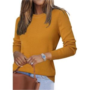 Arach&Cloz Women’s Wool Blend Classic Crew Neck Casual Fall Sweaters(Pumpkin Yellow)