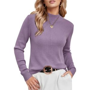 Arach&Cloz Women’s Wool Blend Fall Sweaters Mock Neck Business Casual Outfits(A-purple)