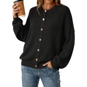 Arach&Cloz Women’s Wool Blend Oversized Cardigan Sweaters Button Down Casual Clothing(Black)