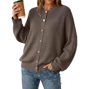 Arach&Cloz Women’s Wool Blend Oversized Cardigan Sweaters Button Down Casual Clothing(Coffee)
