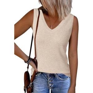 Arach&Cloz Women’s Wool Blend Sweaters Non See Through Double V-Neck All-Season Tank 2026(Apricot)