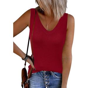 Arach&Cloz Women’s Wool Blend Sweaters Non See Through Double V-Neck All-Season Tank 2026(Burgundy Red)