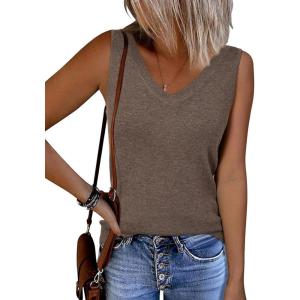 Arach&Cloz Women’s Wool Blend Sweaters Non See Through Double V-Neck All-Season Tank 2026(Coffee)