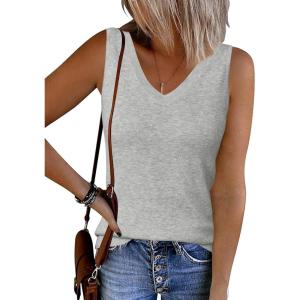 Arach&Cloz Women’s Wool Blend Sweaters Non See Through Double V-Neck All-Season Tank 2026(Light Gray)