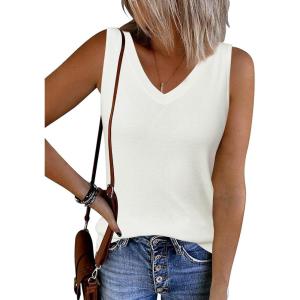 Arach&Cloz Women’s Wool Blend Sweaters Non See Through Double V-Neck All-Season Tank 2026(Off-white)