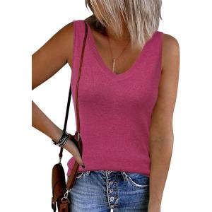 Arach&Cloz Women’s Wool Blend Sweaters Non See Through Double V-Neck All-Season Tank 2026(Rose Red)