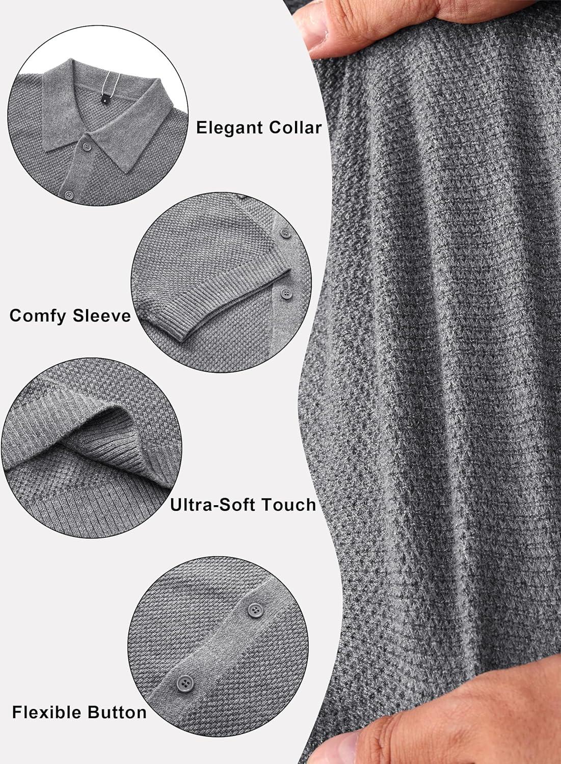 image:imageArachampCloz Mens Wool Blended Button Down Short Sleeve Sweater Knit 2025 Summer Fashion Dress Shirts Casual Business GolfGray