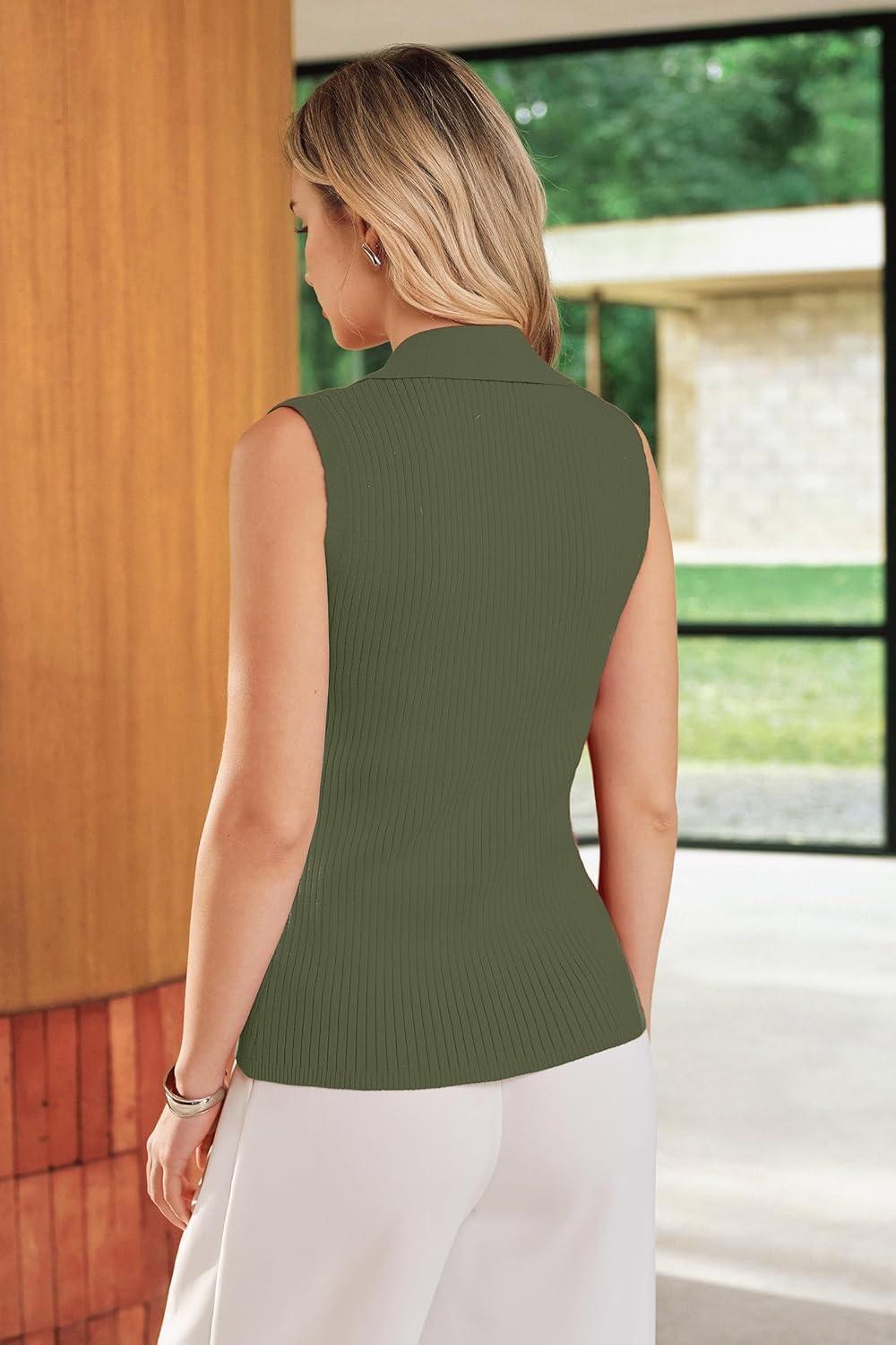 image:imageArachampCloz Womens 100 Cotton Button Down Summer Business Casual Slim Fitted Tank Tops 2026Army Green