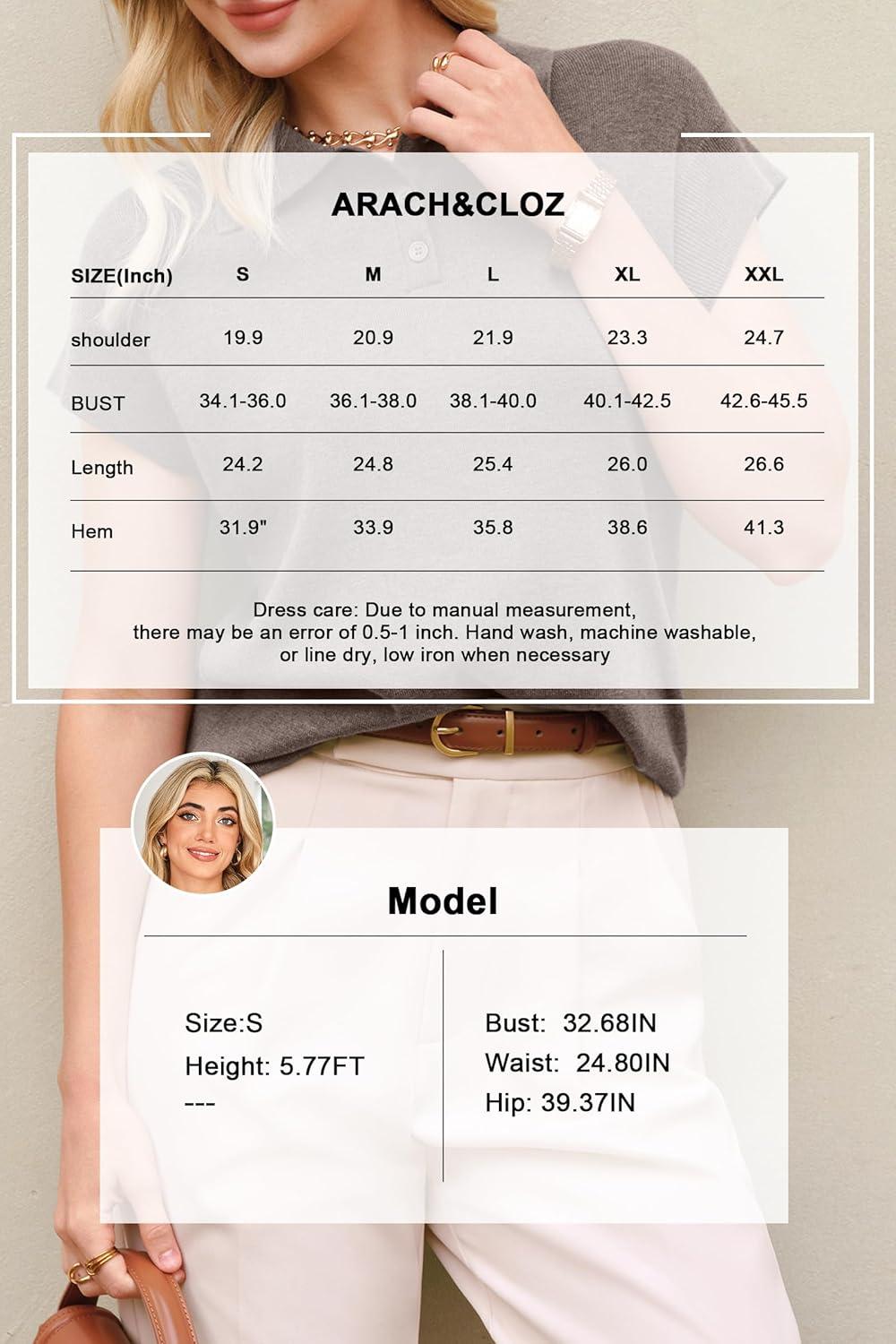 image:imageArachampCloz Womens Wool Blend Cap Sleeves Business Casual Summer Tops Sweater Vest Polo Shirts 2026Coffee