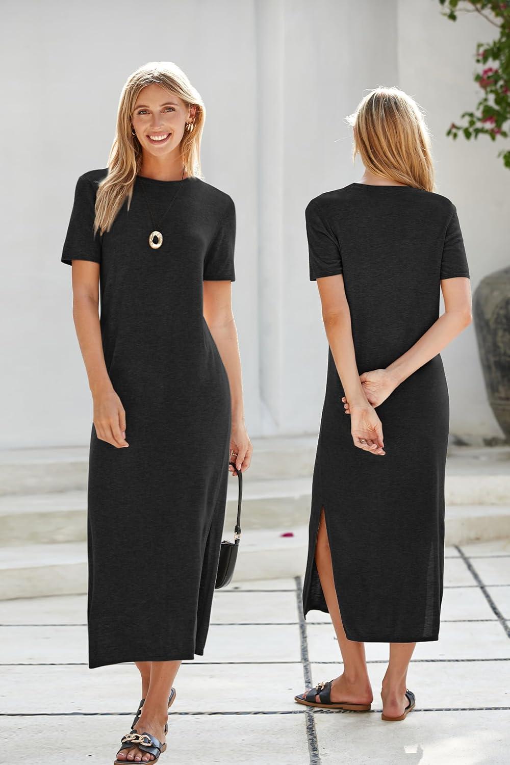 image:imageArachampCloz Womens Wool Blend Lightweight Spring Casual T Shirts Maxi Dress 2026Black