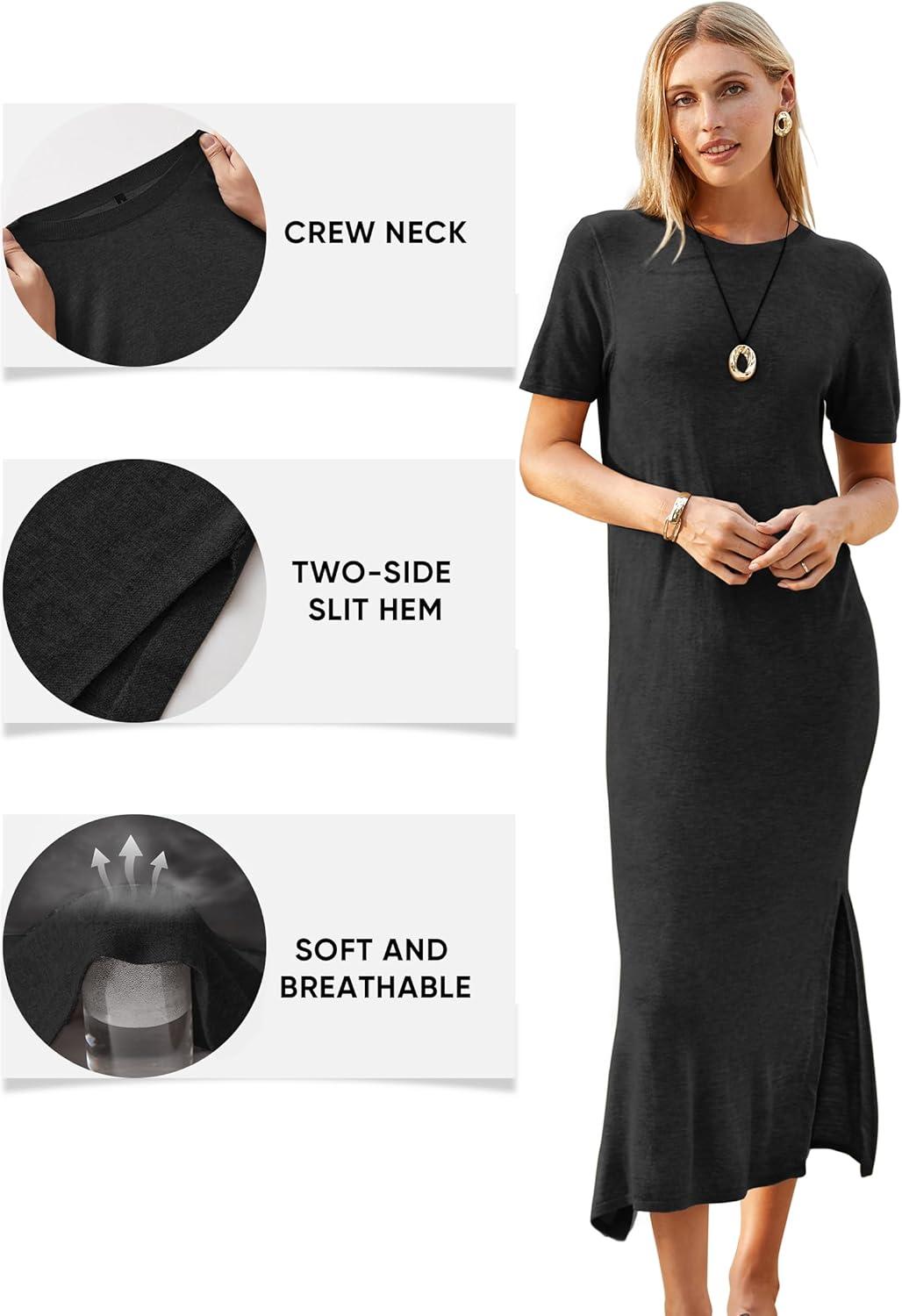 image:imageArachampCloz Womens Wool Blend Lightweight Spring Casual T Shirts Maxi Dress 2026Black