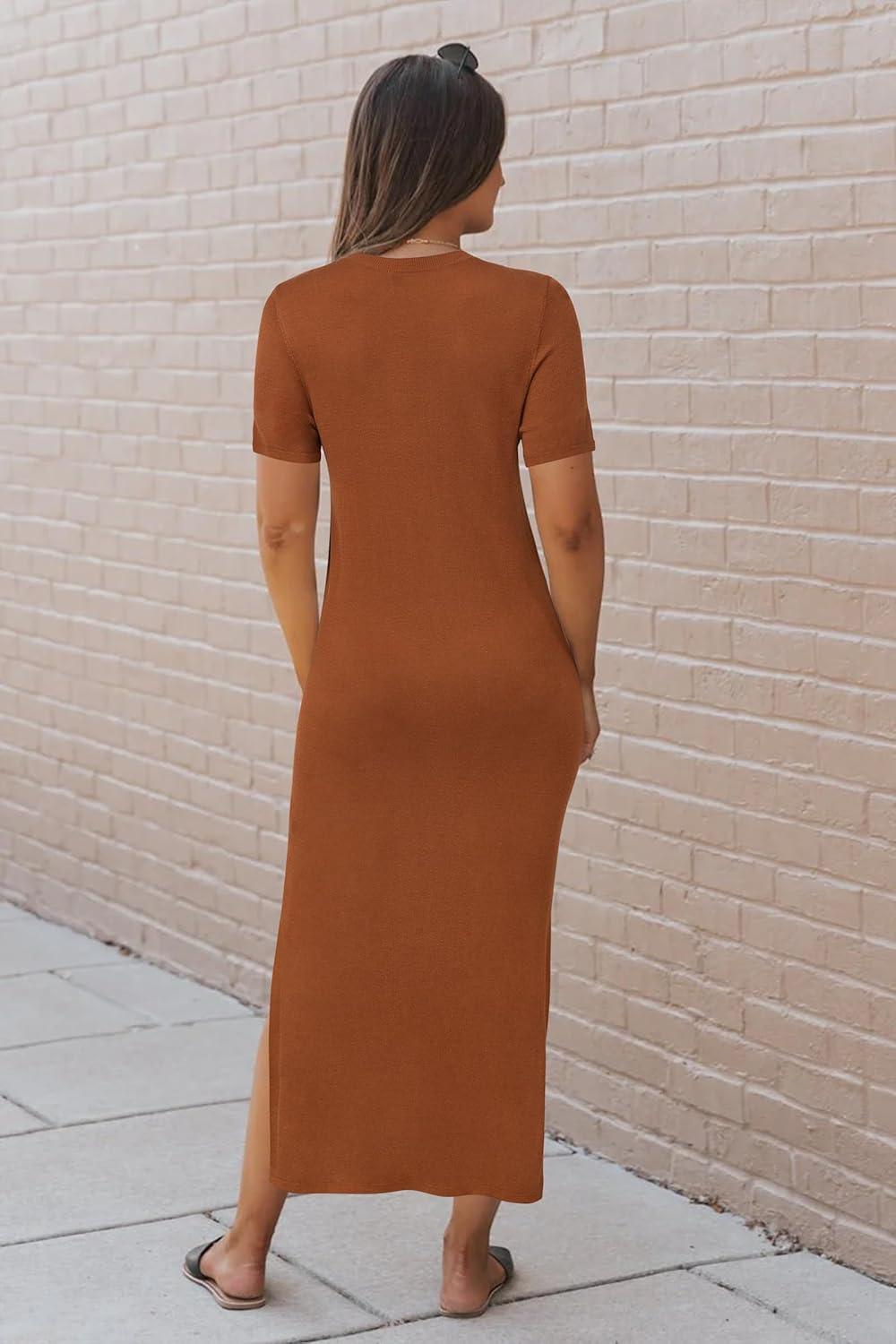 image:imageArachampCloz Womens Wool Blend Lightweight Spring Casual T Shirts Maxi Dress 2026Caramel