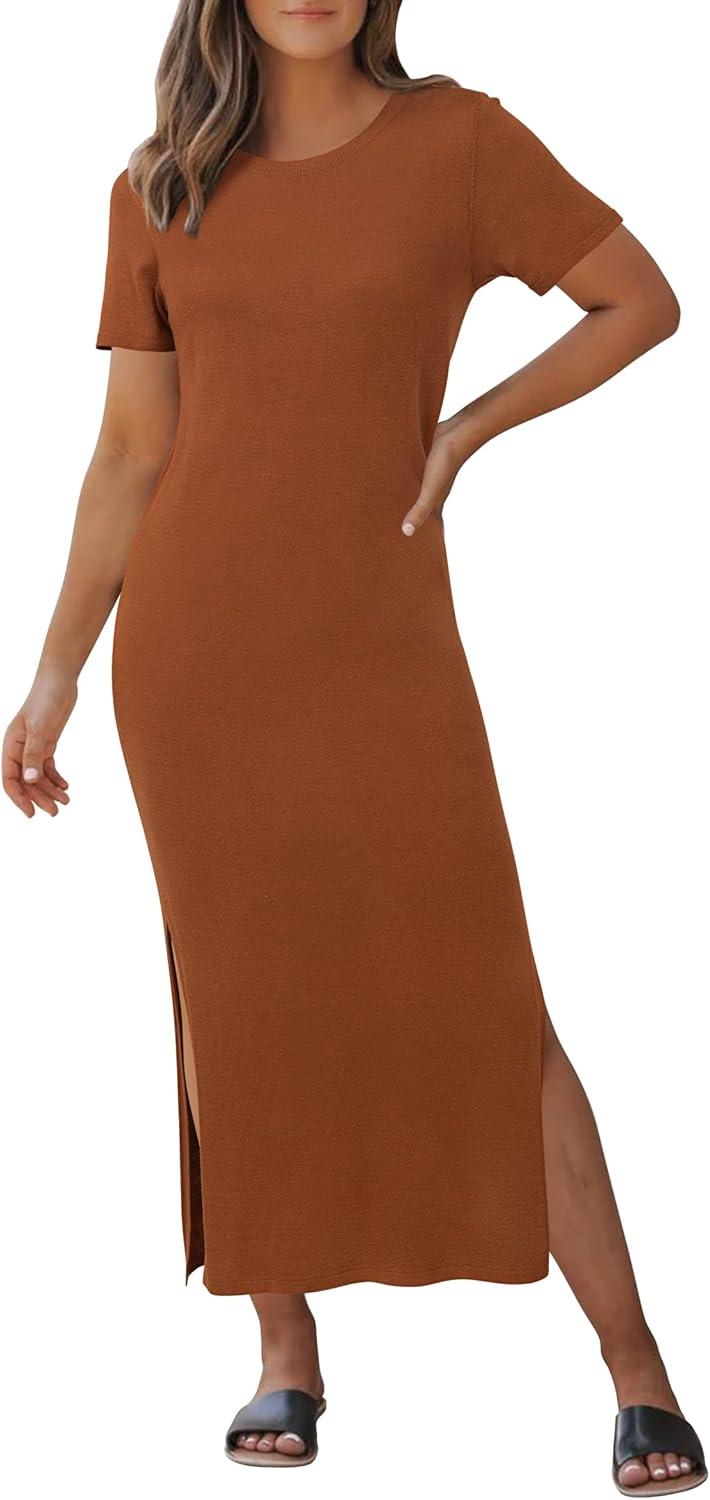 image:imageArachampCloz Womens Wool Blend Lightweight Spring Casual T Shirts Maxi Dress 2026Caramel