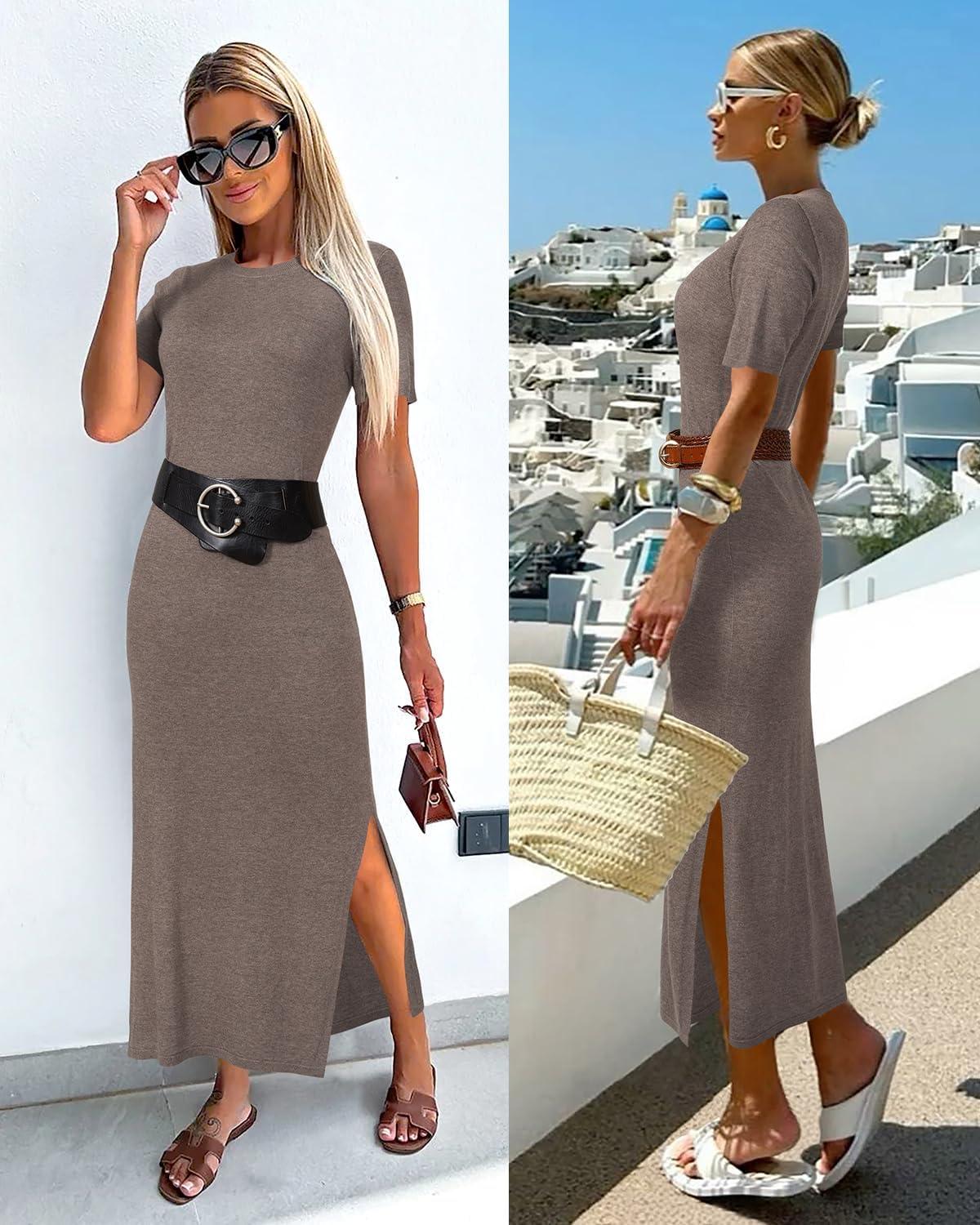 image:imageArachampCloz Womens Wool Blend Lightweight Spring Casual T Shirts Maxi Dress 2026Coffee