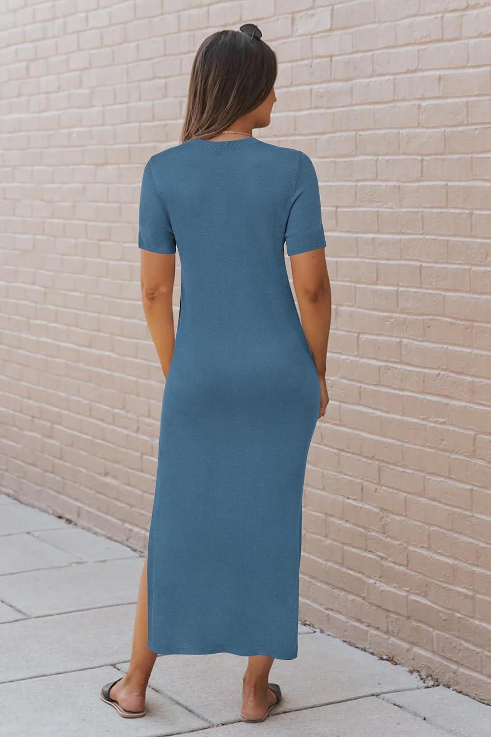 image:imageArachampCloz Womens Wool Blend Lightweight Spring Casual T Shirts Maxi Dress 2026Dusty Blue