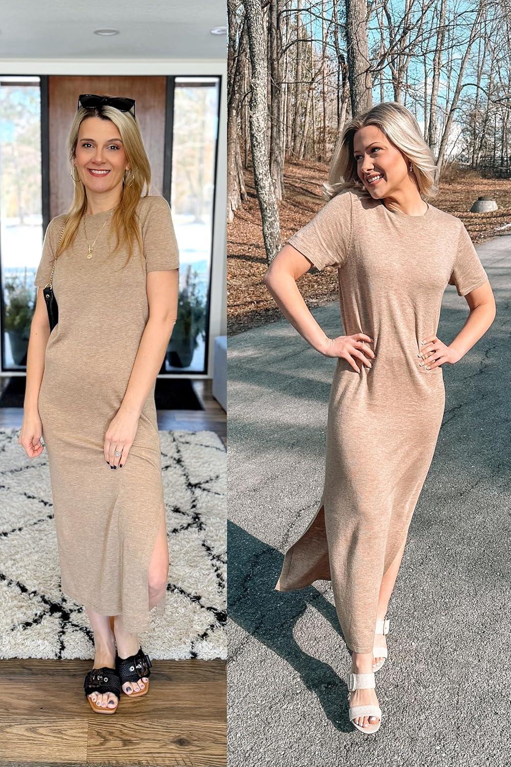 image:imageArachampCloz Womens Wool Blend Lightweight Spring Casual T Shirts Maxi Dress 2026Kahki