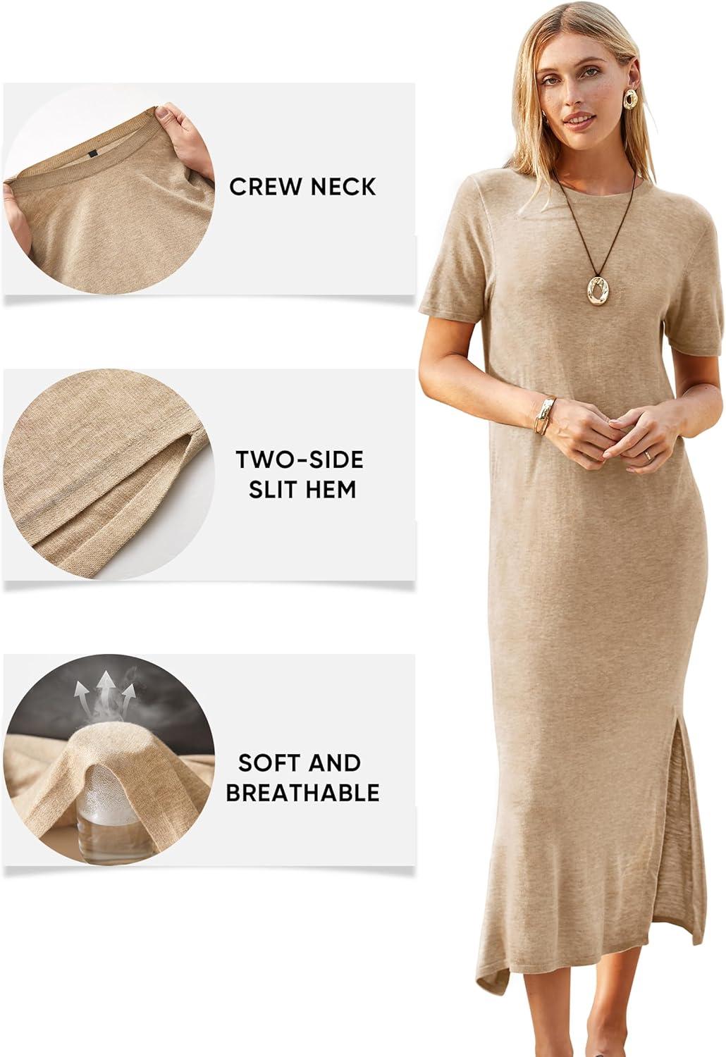 image:imageArachampCloz Womens Wool Blend Lightweight Spring Casual T Shirts Maxi Dress 2026Kahki
