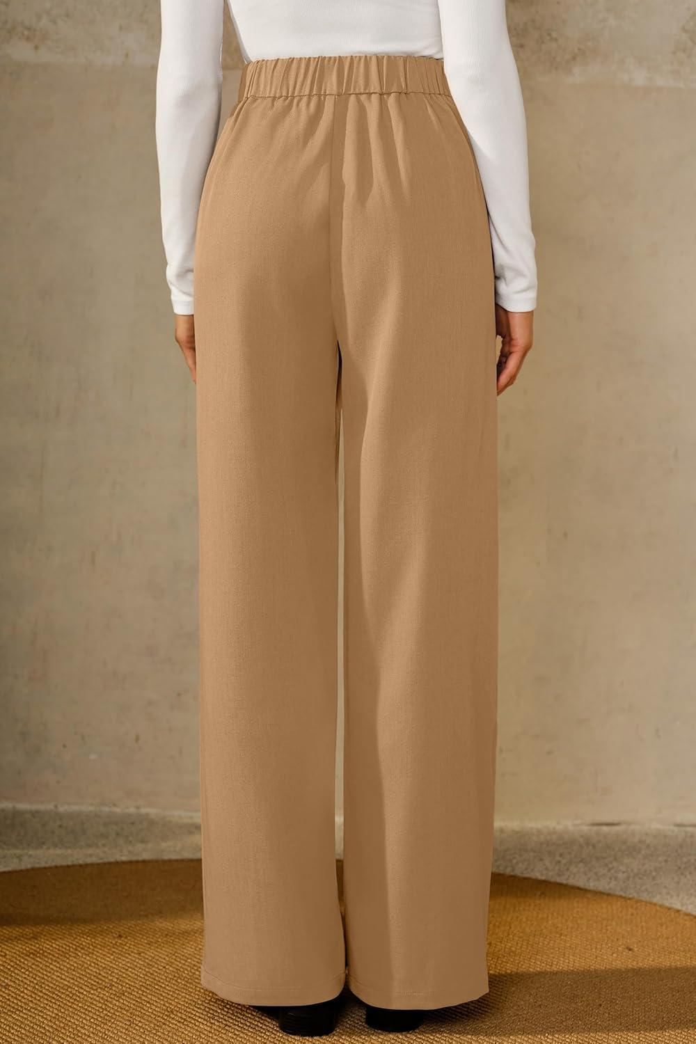 image:imageArachampCloz Womens WrinkleFree Pleated High Waisted Business Casual Wide Leg Dress Pants 2026Camel
