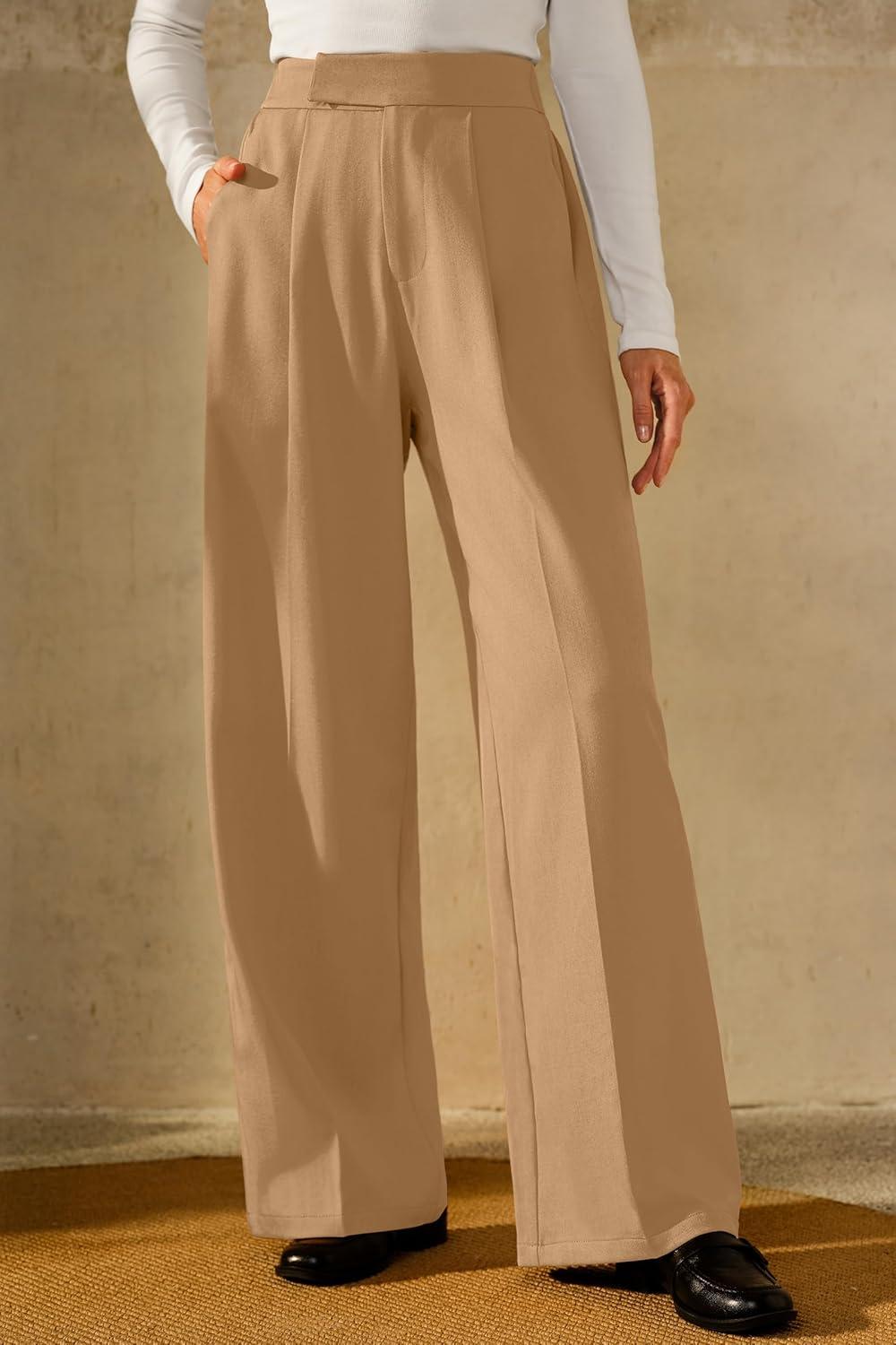 image:imageArachampCloz Womens WrinkleFree Pleated High Waisted Business Casual Wide Leg Dress Pants 2026Camel