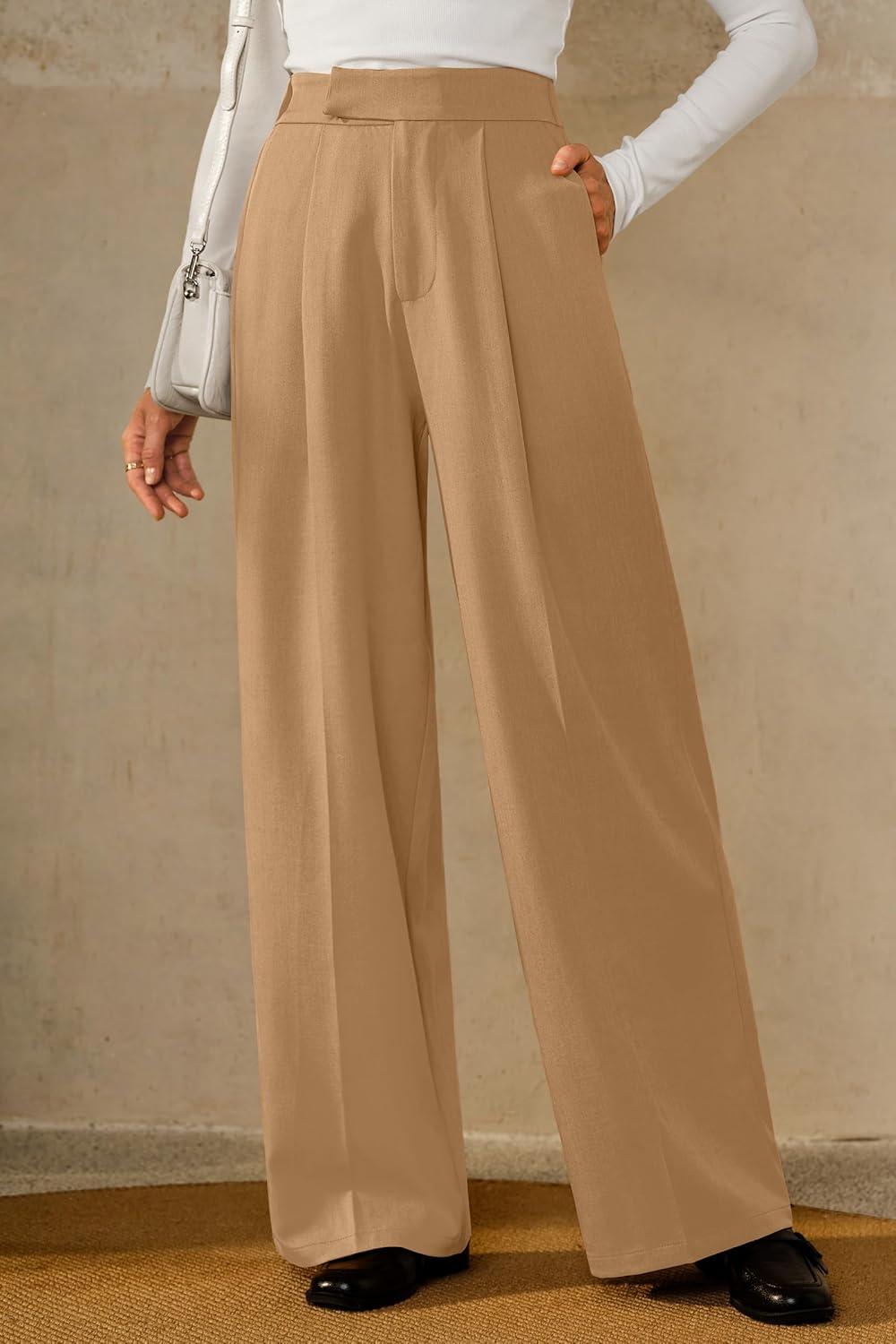 image:imageArachampCloz Womens WrinkleFree Pleated High Waisted Business Casual Wide Leg Dress Pants 2026Camel