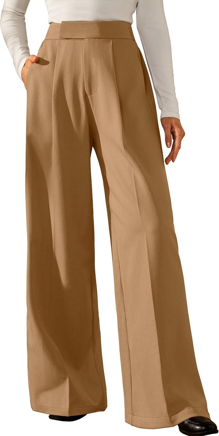 image:imageArachampCloz Womens WrinkleFree Pleated High Waisted Business Casual Wide Leg Dress Pants 2026Camel