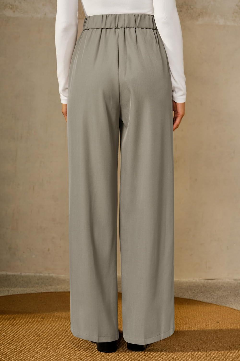 image:imageArachampCloz Womens WrinkleFree Pleated High Waisted Business Casual Wide Leg Dress Pants 2026Gray Mocha