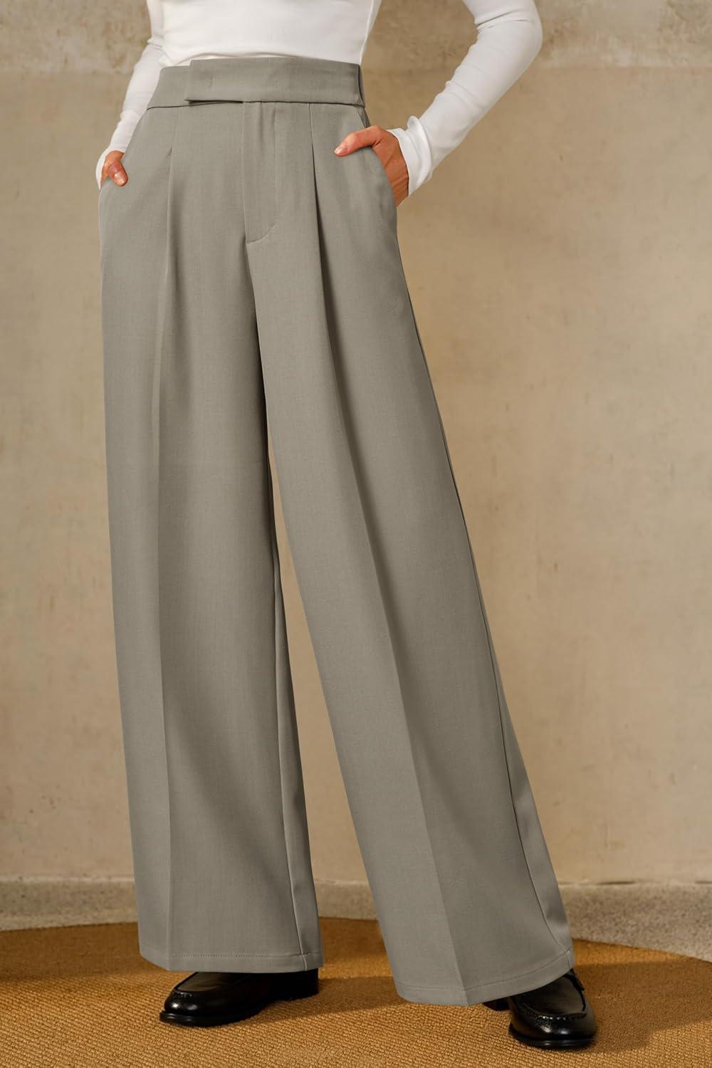 image:imageArachampCloz Womens WrinkleFree Pleated High Waisted Business Casual Wide Leg Dress Pants 2026Gray Mocha