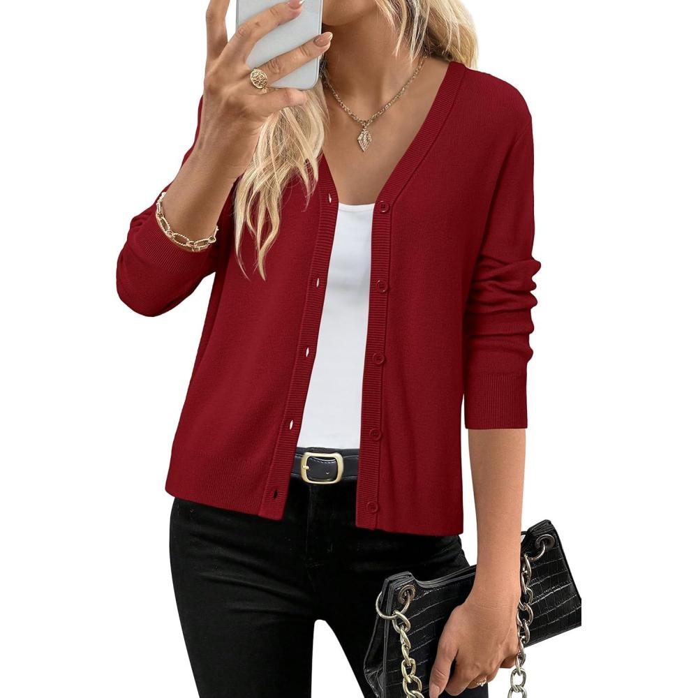 image:imageArachampCloz Womens Wool Blend Business Casual Cardigan Sweaters TopsBurgundy