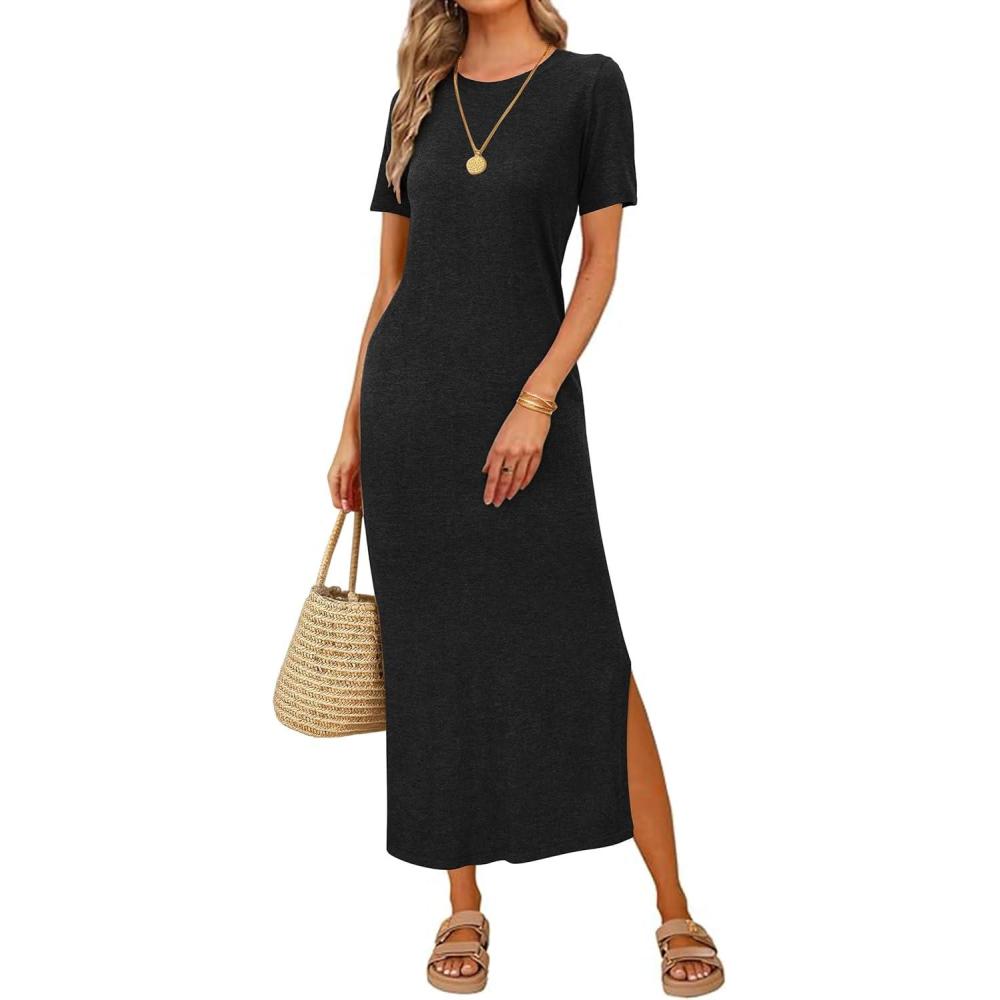 image:imageArachampCloz Womens Wool Blend Lightweight Spring Casual T Shirts Maxi Dress 2026Black