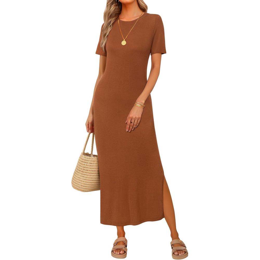 image:imageArachampCloz Womens Wool Blend Lightweight Spring Casual T Shirts Maxi Dress 2026Caramel