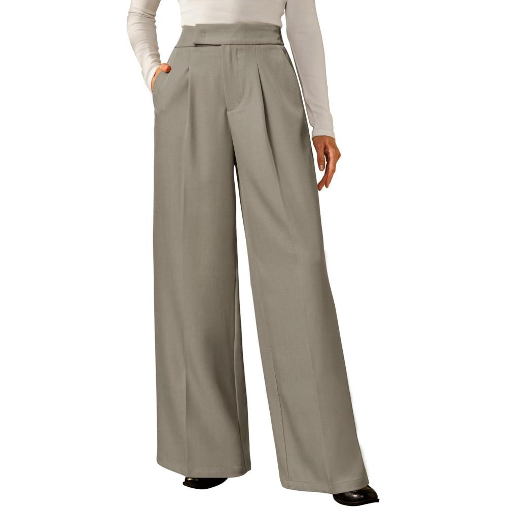 image:imageArachampCloz Womens WrinkleFree Pleated High Waisted Business Casual Wide Leg Dress Pants 2026Gray Mocha