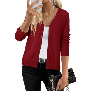 Arach&Cloz Women’s Wool Blend Business Casual Cardigan Sweaters Tops(Burgundy)
