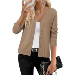 Arach&Cloz Women’s Wool Blend Business Casual Cardigan Sweaters Tops(Camel)