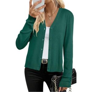 Arach&Cloz Women’s Wool Blend Business Casual Cardigan Sweaters Tops(Dark Green)