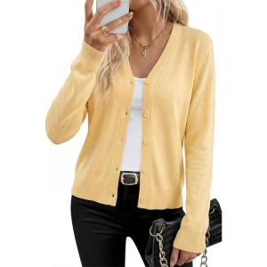 Arach&Cloz Women’s Wool Blend Business Casual Cardigan Sweaters Tops(Yellow)