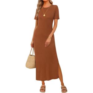 Arach&Cloz Women’s Wool Blend Lightweight Spring Casual T Shirts Maxi Dress 2026(Caramel)