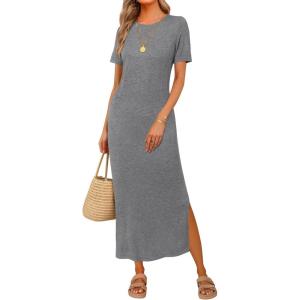 Arach&Cloz Women’s Wool Blend Lightweight Spring Casual T Shirts Maxi Dress 2026(Gray)