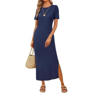 Arach&Cloz Women’s Wool Blend Lightweight Spring Casual T Shirts Maxi Dress 2026(Navy)