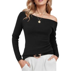 Arach&Cloz Women’s Wool Blend Off The Shoulder Sweaters Ruched Slim Fit Date Top 2026(Black)