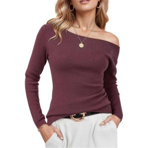 Arach&Cloz Women’s Wool Blend Off The Shoulder Sweaters Ruched Slim Fit Date Top 2026(Dark Red)