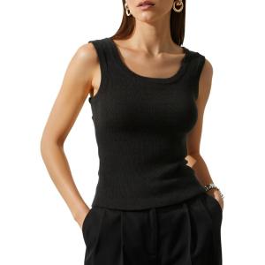 Arach&Cloz Women’s Wool Blend Square Neck Spring Summer Basic Slim Fitted Tank Tops 2026(Black)