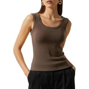 Arach&Cloz Women’s Wool Blend Square Neck Spring Summer Basic Slim Fitted Tank Tops 2026(Coffee)