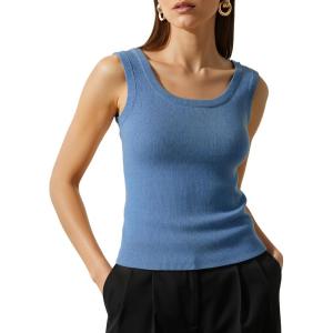 Arach&Cloz Women’s Wool Blend Square Neck Spring Summer Basic Slim Fitted Tank Tops 2026(Lake Blue)