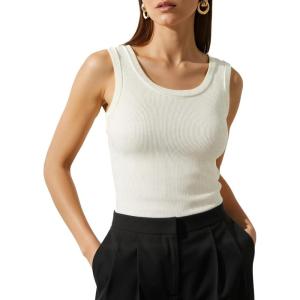 Arach&Cloz Women’s Wool Blend Square Neck Spring Summer Basic Slim Fitted Tank Tops 2026(Off-white)