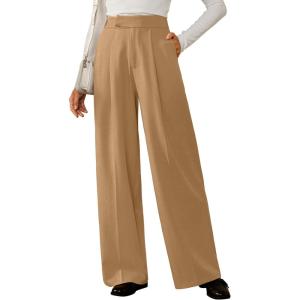 Arach&Cloz Women’s Wrinkle-Free Pleated High Waisted Business Casual Wide Leg Dress Pants 2026(Camel)
