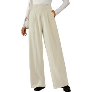 Arach&Cloz Women’s Wrinkle-Free Pleated High Waisted Business Casual Wide Leg Dress Pants 2026(Off-white)