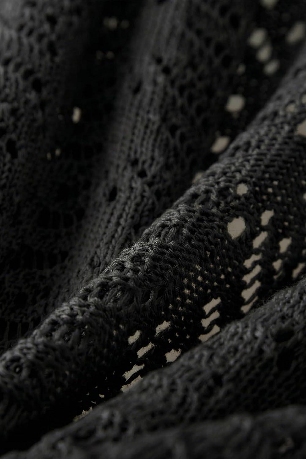 image:imageArachampCloz Womens Crochet Cover Up Linen Blend Open Front Beach Oversized Kimonos 2026Black