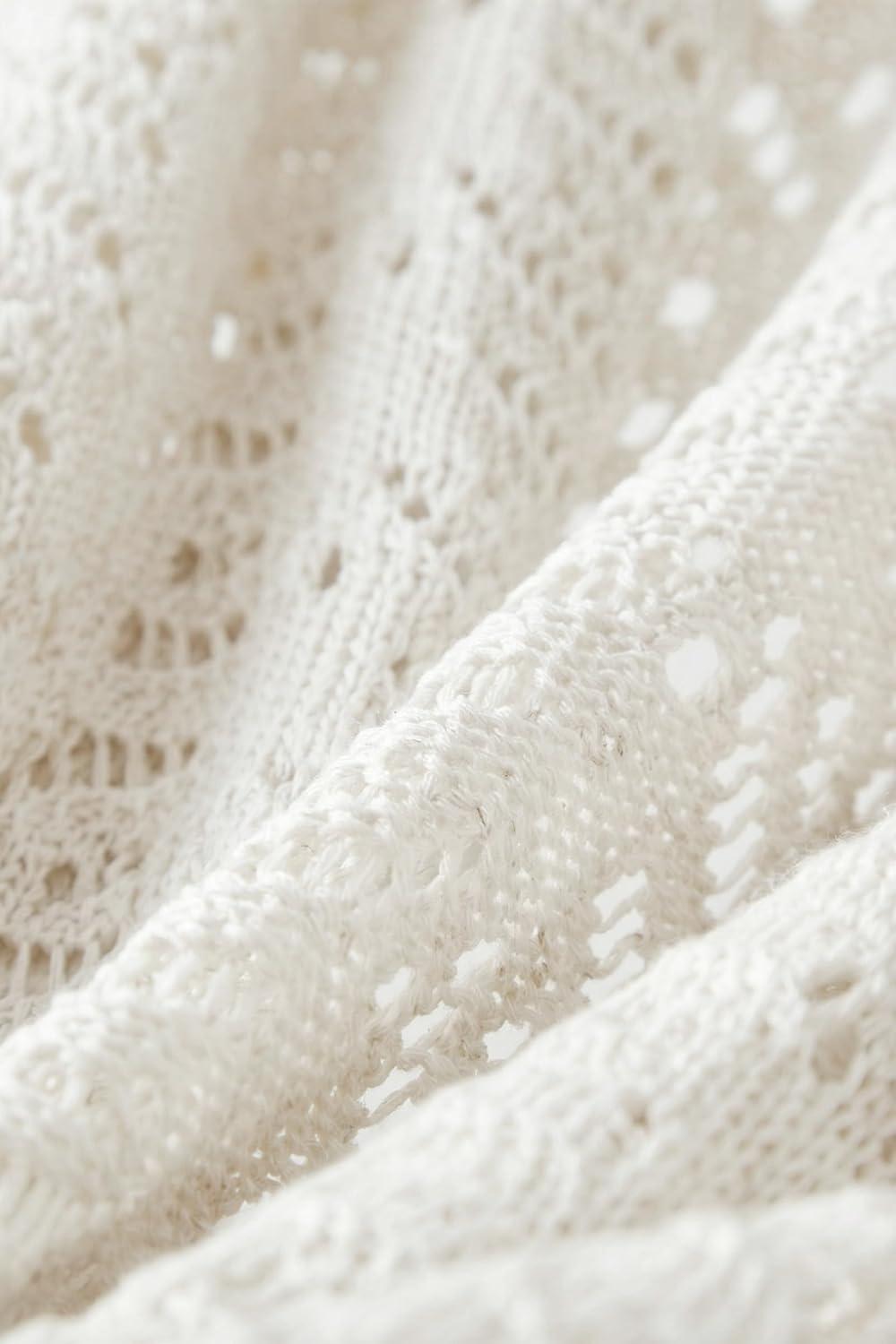 image:imageArachampCloz Womens Crochet Cover Up Linen Blend Open Front Beach Oversized Kimonos 2026White