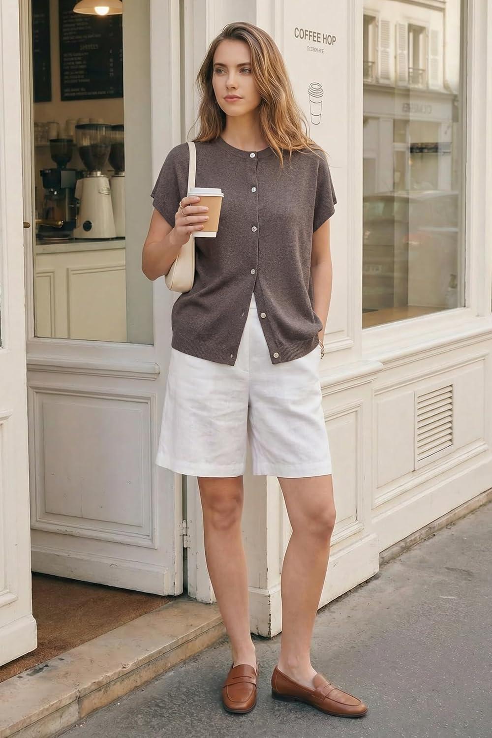 image:imageArachampCloz Womens Wool Blend Batwing Short Sleeve Button Up Summer Oversized Cardigan SweatersCoffee