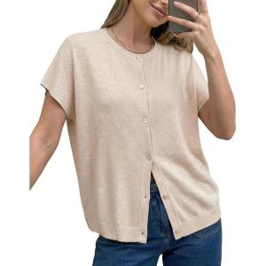 Arach&Cloz Women’s Wool Blend Batwing Short Sleeve Button Up Summer Oversized Cardigan Sweaters(Apricot)